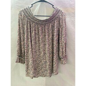 Eliane Rose Size Small Off the Shoulder Pink & White Design 3/4 Sleeved Shirt